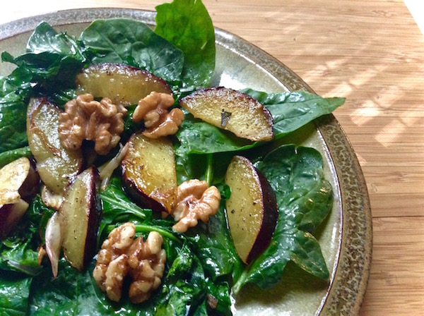 Kale Salad with Honeyed Shallots and Plums